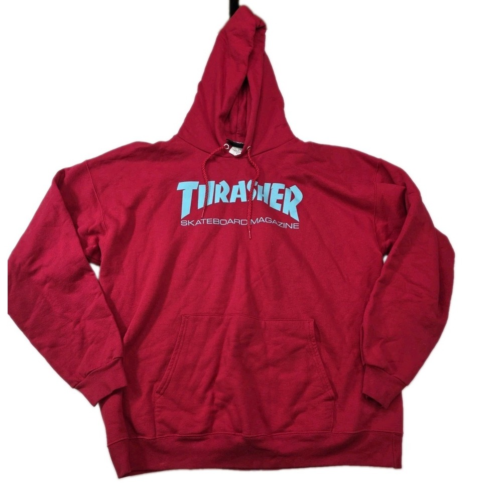 Y2K THRASHER Magazine Hoodie Sweater Streetwear Baggy Red Size L